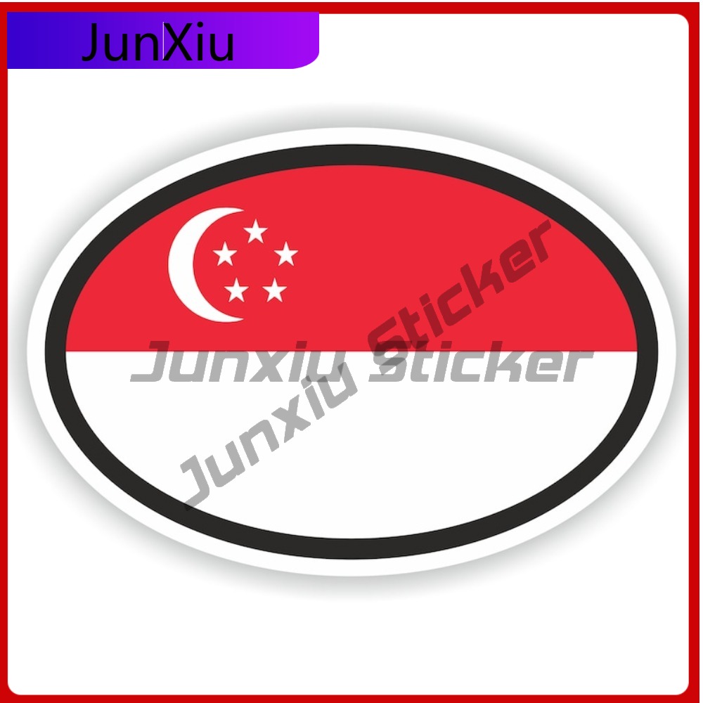 Car Accessories Singapore - Owalna naklejka z flagą Singapuru, odporna